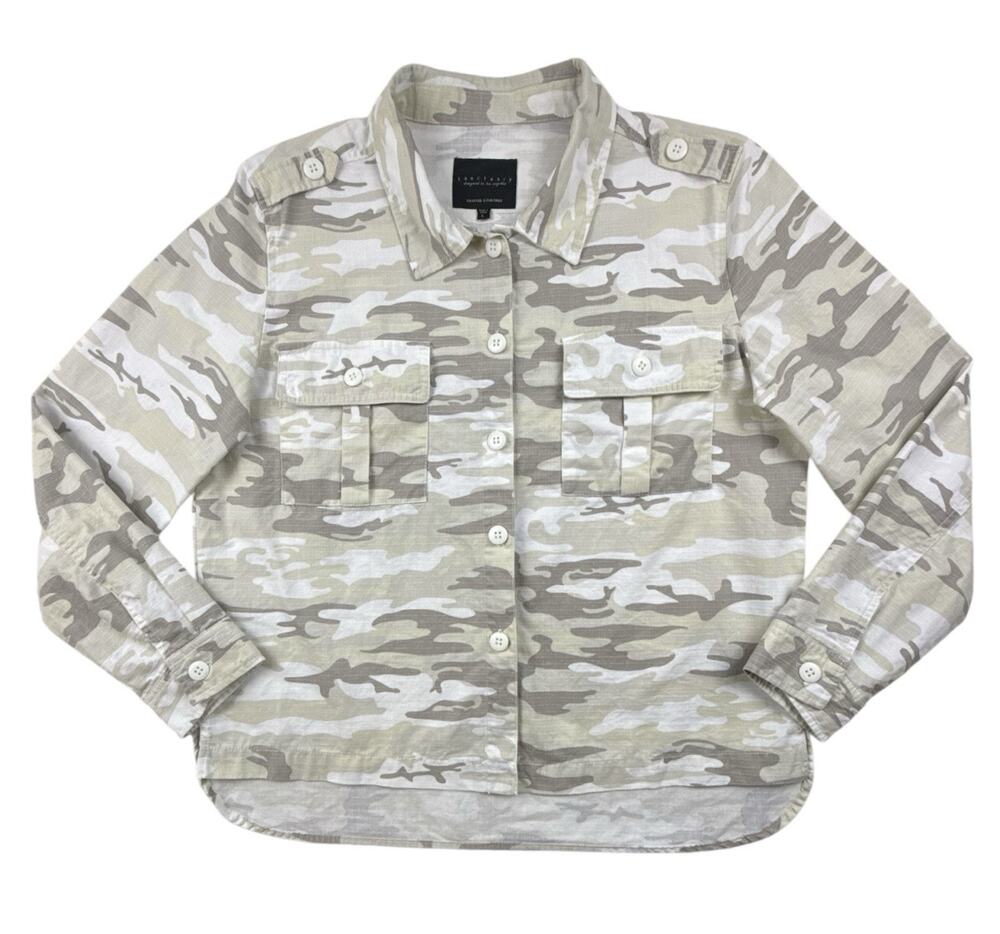 Sanctuary Camo Shirt 2 Pocket Shacket Ivory Neutral RipStop Gorpcore Womens Med